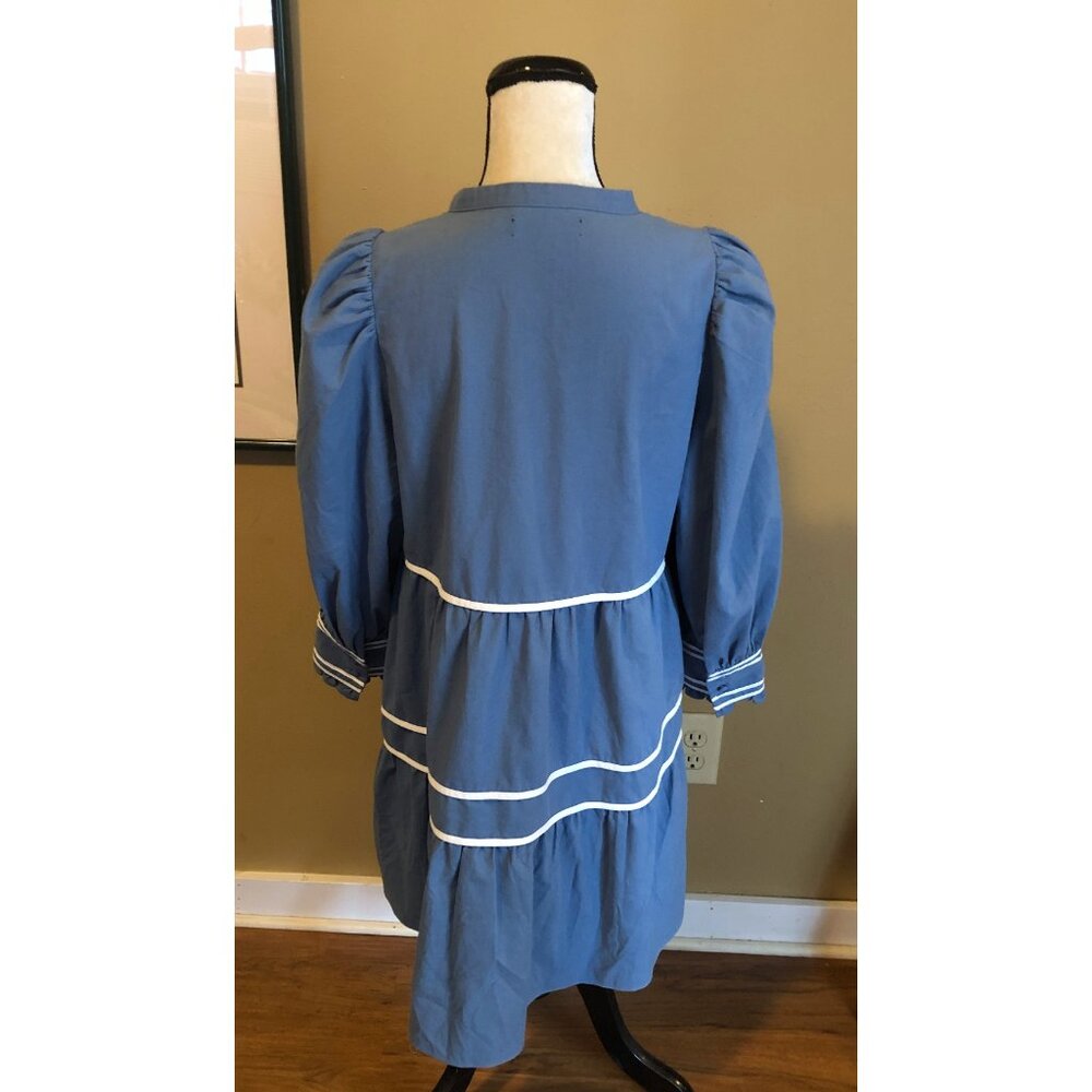 Pomander Place Tuckernuck blue white tiered linen blend dress - Picture 5 of 6